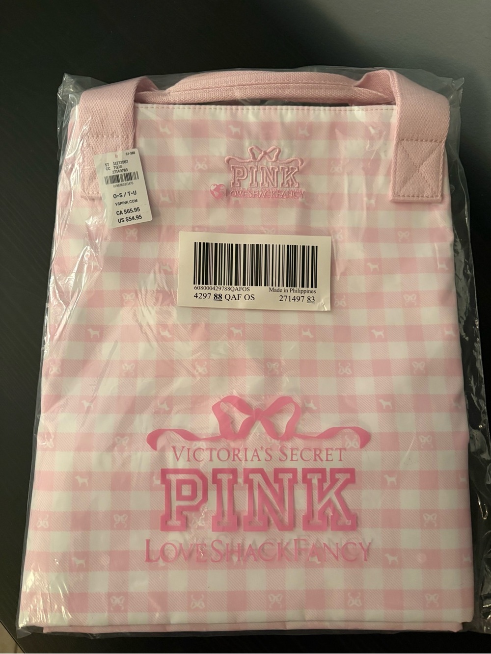 PINK x LoveShackFancy pink gingham Tote Bag - Women's Carryall NEW - Picture 2 of 2
